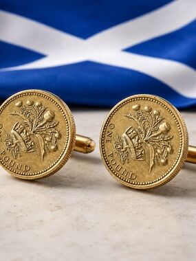 Thistle & Crown One Pound Coin Cufflinks – UK £1 Coin Set |Symbol  of Scotland